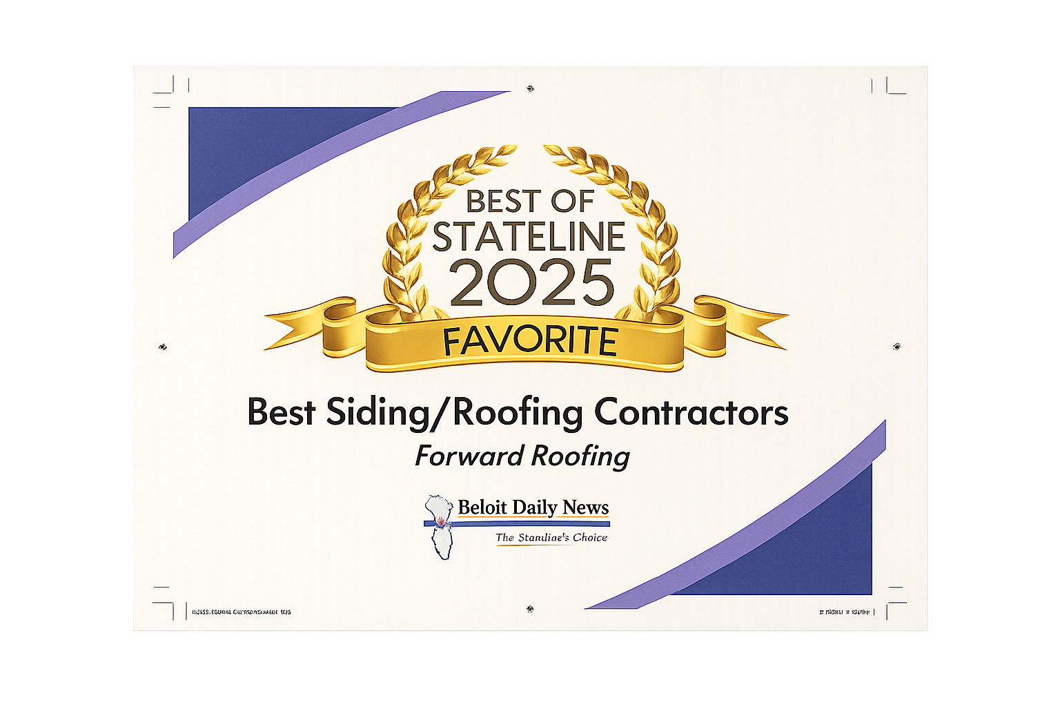 Best of Stateline 2025 Favorite — Best Siding/Roofing Contractors, Forward Roofing LLC, Beloit Daily News